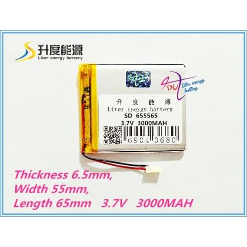 Free shipping 3.7V,3000mAH,[655565] PLIB; polymer lithium ion / Li-ion battery for dvr,GPS,mp3,mp4,cell phone,speaker