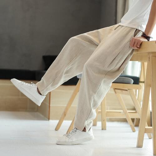 Mens Pants Cotton Linen Casual Pants Men Chinese Style Pants Wide Leg Pants Loose Pants Linen Trousers Autumn Winter Plus Size