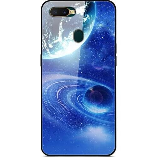 For OPPO A7 Phone Case Tempered Glass Case Fitness Back Cover Star Sky Pattern
