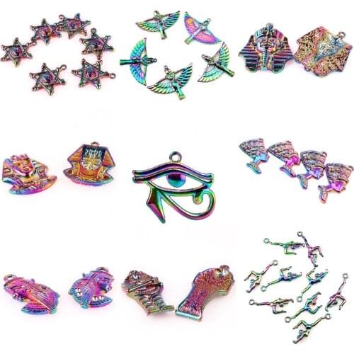 50X Rainbow Color Egyptian Mythological Winged Goddess Isis Charms fit Women Girl Handmade Pendant Jewelry
