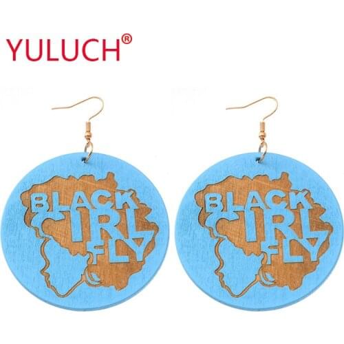YULUCH Wooden African earrings new design engraving black cirl fiy painted fashion woman pendant earrings popular jewelry