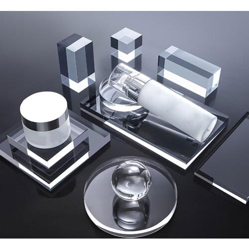 Photo Studio Transparent Acrylic Cube Rectangular Cylindrical Glass Ball Background Plate Geometric Photography Props Decoration