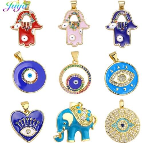 Juya DIY Hamsa Hand Pendant Supplies Handmade Enamel Fatima Greek Evil Eye Charms Pendant For Turkish Pendant Jewelry Making