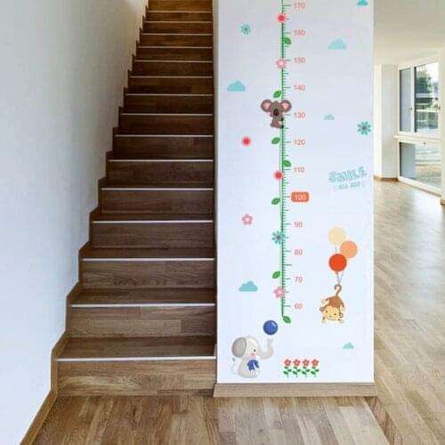 Monkey Elephant Tree Branch Vine Growth Chart Wall Stickers Kids Room Decor Nursery Animals Mural Art Height Measure Home Decals