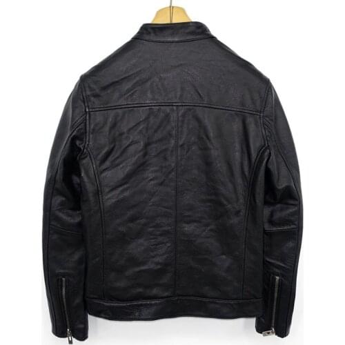 Free shipping.Brand new simple jacket.mens genuine leather coat,fashion black cowhide jackets,classic 1.0mm sales