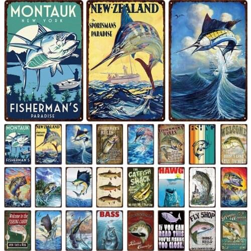 Iron Painting Sea Fish Metal Sign Plaque Vintage Metal Poster Plate Aquarium Restaurant Decoration Wall Art Decor 20x30cm