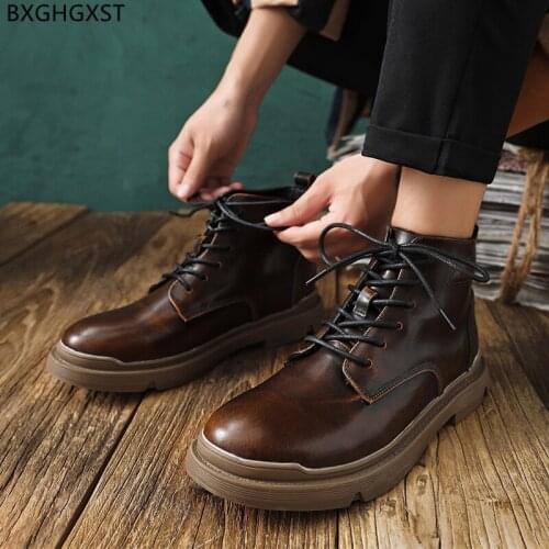 Martin Boots Men Brown Platform Boots for Man 2021 Motorcycle Shoes Men Black Ankle Boots for Men Male Leather Shoes Man Sapato
