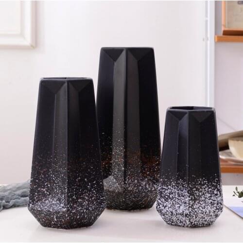 Minimalist Modern Matte Black And Gray Beige Ceramic Vase Three-piece Set Domestic Ornaments Crafts Home Soft Loading