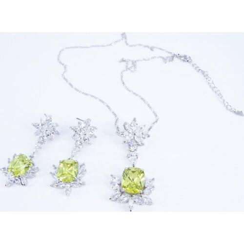 2020 new fashion GREE BLUE YELLOW square CZ zircon necklace earrings party jewelry wedding dressing banquet formal jewelry