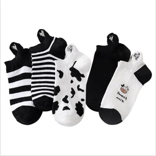 New Socks Female Summer Thin Boat Socks Japanese Cow Socks Ins Trend Cute Girl Cotton Socks Can Not Drop with Socks