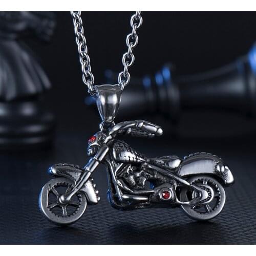 Skull Motorcycle Men Necklace Stainless Steel Long Chain Necklace Hip Hop Silver Color Statement Initial Pendant Necklace
