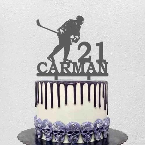 Personalized Birthday Cake Topper Custom Name Age Man Playing Ice Hockey Cake Topper For Birthday Party Cake Decoration YC156