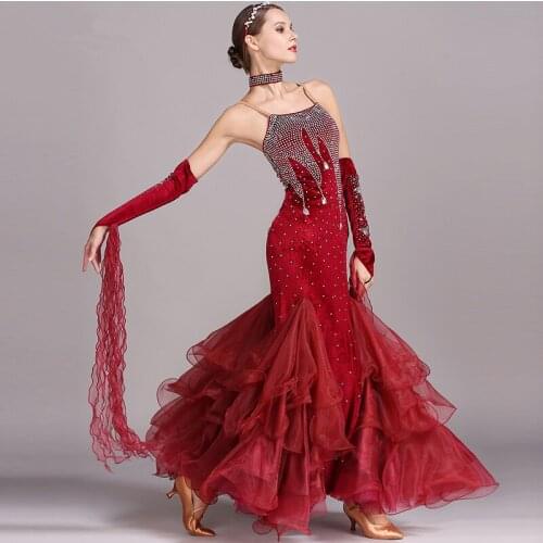 5 Color Red black blue green Waltz Modern dance dress Competition standard ballroom dancing clothes Tango dress fringe
