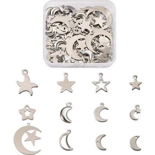 68-120pcs Stainless Steel Pendants Small Charm Animal Moon Star for DIY Jewelry Necklaces Bracelets Making Accessories