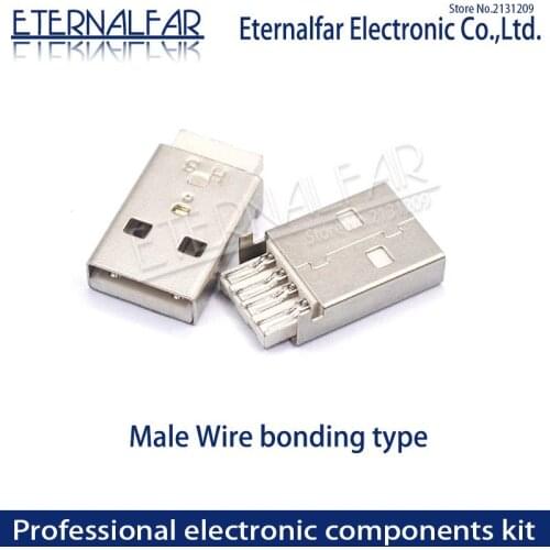 USB 2.0 Type A Male Welded Welding straight bar Welding Straight Vertical Connector Needle Welding Wire PCB DIY