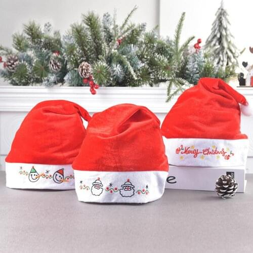 Christmas Santa Claus Pleuche Embroidery Plush Hat Xmas Supply Party Decoration