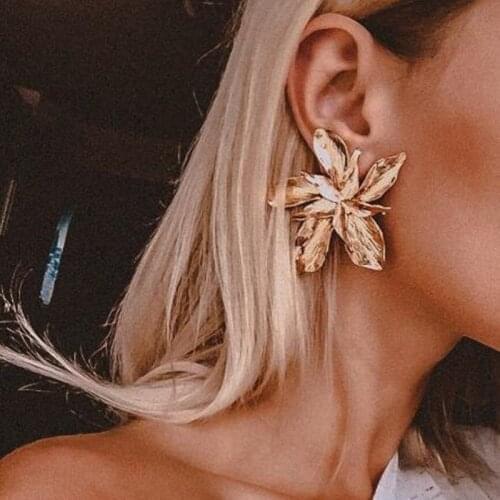 Elegant Gold Big Flower Drop Dangle Earring for Women Trendy Metal Floral Party Jewelry Gift Pendientes