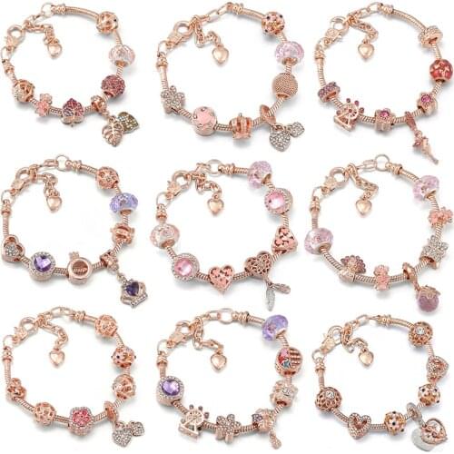 Special Offer New Summer New Style Rose Gold Love Fine chain Series Charms 6-16 Year Old Girl Bangles Brand Women Bracelet Gifts