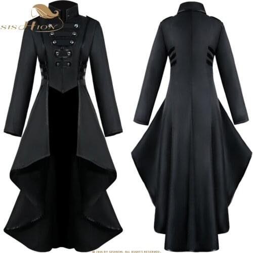 SISHION Women Medieval Victorian Costume Tuxedo Tailcoat Gothic Steampunk Trench VD1984 Irregular Hem Vintage Frock Outfit Coat