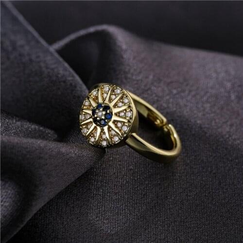 2021 Fashion Gold Color Round Charm Sun Shape Party Ring Statement Femme Bijoux Wholesale CZ Wedding Jewelry
