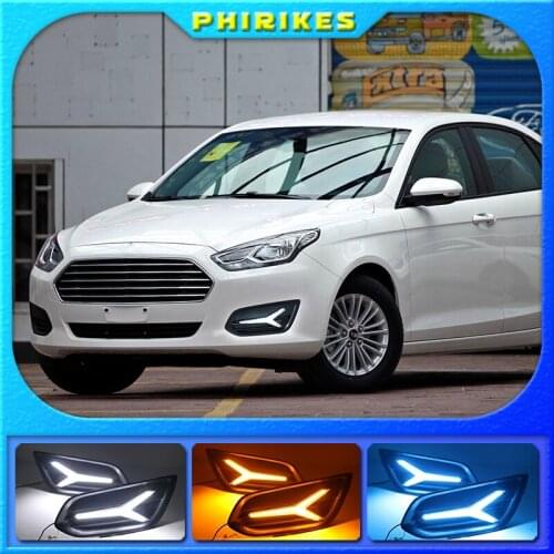 1Pair For Ford escort 2015-2018 Daytime Running Light DRL LED Fog Lamp Cover With Yellow Turning Signal Tricolor Functions