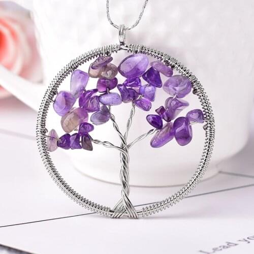 1PC Fashion Simple Natural Stone Crystal Tree Of Life Pendant Couple Pendant Necklace Pendant DIY Gift Colourful Mineral Jewelry