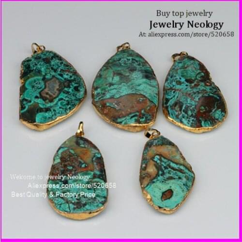 1pc Hot style in 24K Free Form Blue Brown Ocean Stone Necklace Pendant