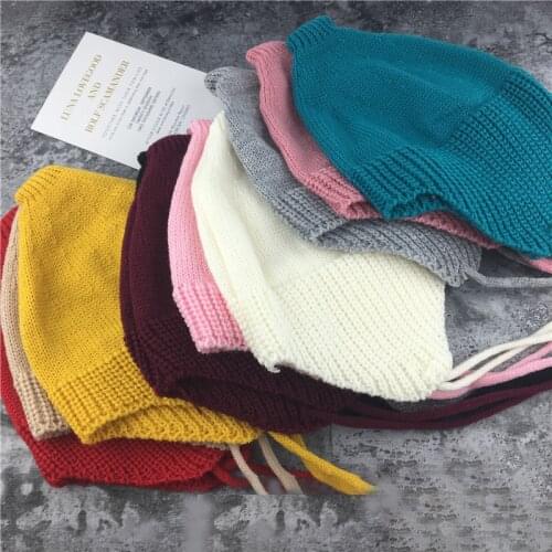 1PC Winter Autumn Warm Hat Cute Knitted Beanie Hats Baby Newborn Solid Color Lacing Earmuffs Cap For Girls Boys 2021 New