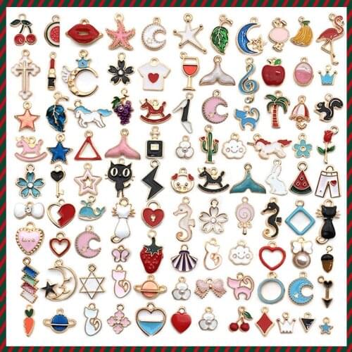 100Pcs Mixed Cartoon Animal Fruit Tree Enamel Charms Pendant for Jewelry Making DIY Earrings Neacklace Bracelet Accessaries