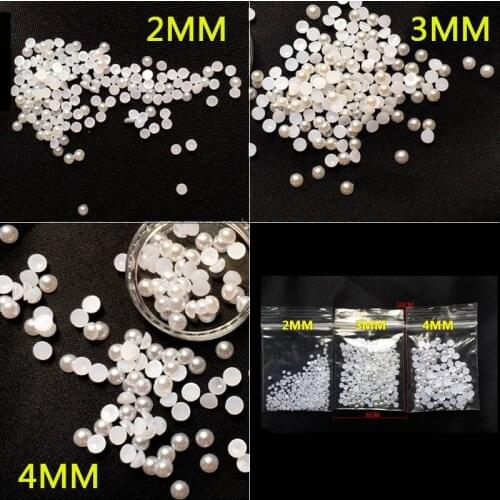 2MM,3MM,4MM white flat pearl plastic semicircle high quality phone accessories nail decoration DIY beauty art