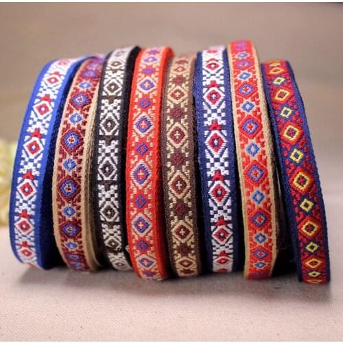 20 Yards/Lot 10mm Width Jacquard Ribbon Woven Cotton Trim Retro Pattern DIY Handmade Sewing Mateial Accessories 8 Colors