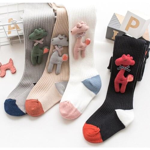 5pcs/lot Cartoon Deer Doll Decoratives Girls Childern Pantyhose Autumn Winter Pure Cotton Double Needle Baby Girl Kids Tights