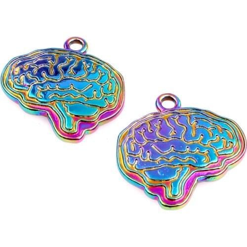 5pcs/lot Rainbow Color Medical Organ Brain Pendant Charms For Necklace Bracelet Handmade Jewelry Making Accessories 24148