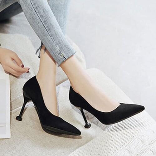 5cm/7cm Heel Womens Pumps Suede Super High Heels Fashion Woman Pointed Toe Sexy Heels Apricot Black Size 33-41