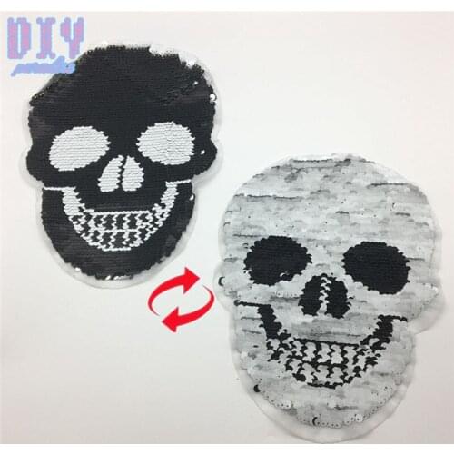 50pcs Skull Reverse Sequins Sew On Patches for Summer T Shirt clothes Clothing Reversible Change Color Patch Applique