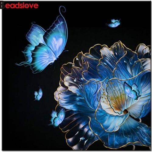 5d DIY Diamond Painting blue butterfly flower cross stitch Pattern Full square Diamond Embroidery mosaic picture home Decorative