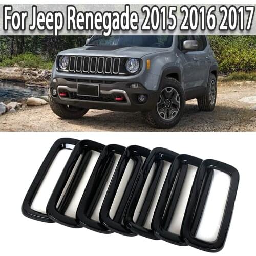 7Pcs Front Grid Grille Inserts Racing Grill Frame Trim For Jeep Renegade 2015 2016 2017 ABS Black