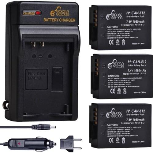 3 pcs LP-E12 LP E12 LPE12 Battery + Wall Charger for Canon EOS M EOS M10 M50 M100 100D Kiss X7 Rebel SL1