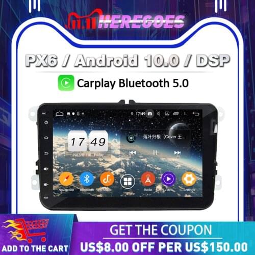 Carplay PX6 DSP Android 10.0 Car DVD Player GPS Map RDS Radio Wifi Bluetooth 5.0 For VW PASSAT CC Tiguan Jetta Leon Polo Golf