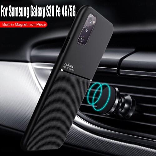 Phone Case For Samsung S20 FE 4G/5G Built-in Car Holder Magnet Iron Piece Sumsung S20 FE S20FE Matte Soft Silicone Cover Coque