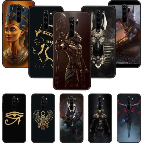 Phone Case For Xiaomi Redmi Note 8 8T 7 7A 9 9S 8A 4 5 Pro Black Cover Funda Silicone Hoesjes Art Egypt Nefertiti Anubis Ankh
