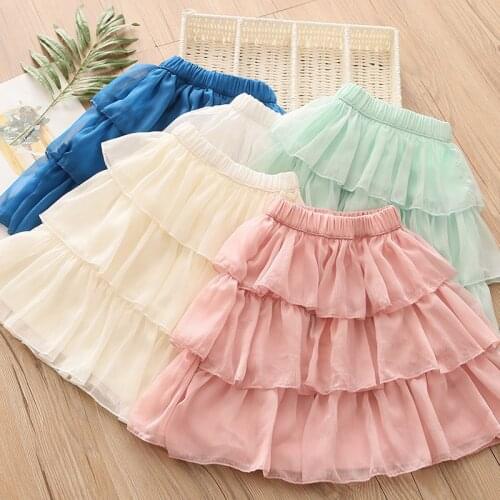 Summer New Kids Chiffon Skirts 2-9 Y Baby Girls Multi-layer Sweet Cake Skirt Korean Solid Fashion Skirt for Girls Child Clothes