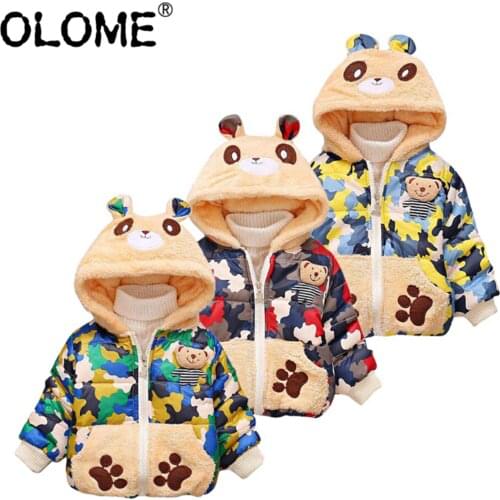 OLOME Winter Children Jacked Hooded Baby Girls and Boys Coat Faux Shearling Toddler Jacket Warm Kids Clothes New Infant Outwear