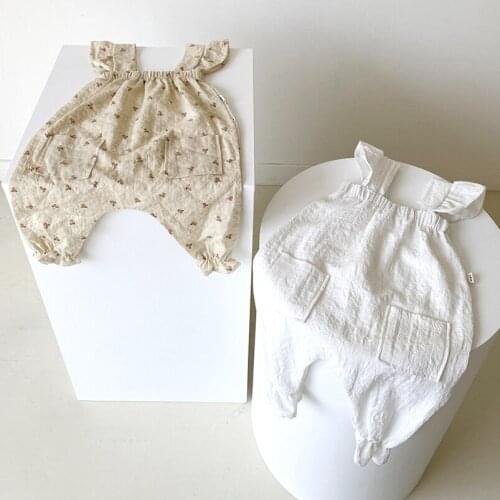 Adorble Baby Girls Floral Romper Summer Infant Baby Girls Linen Cotton Jumpsuit Sleeveless Ruffles Lace Bodysuit Children Fashio