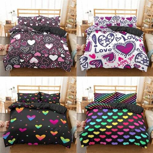 Home Textile Luxury 3D Heart Print 2/3Pcs Comfortable Duvet Cover Pillowcase Bedding Sets Queen and King EU/US/AU Size