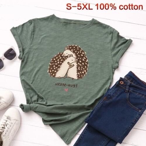 Harajuku T Shirt Women Animal Hedgehog Mouse Lover Short Sleeve Top Tee O-neck White Harajuku Shirt Femme