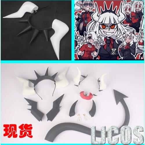 Game Helltaker Lucifer Beelzebub Cosplay Horns Crown Headband Head Clip Headwear Hairwear Cosplay Props Accessories Hair Clip