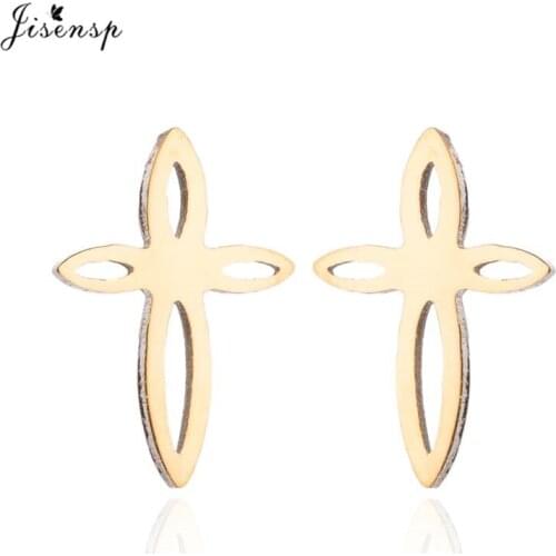Jisensp Korean Sweet Small Flower Stud Earrings Women Jewelry Irregular Metal Earrings Stainless Steel Cross Earings for Girls