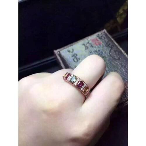Natural multicolor tourmaline gem Ring Natural gemstone ring 925 sterling silver trendy Slender elegant array women Jewelry