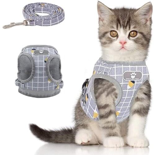 Cat Harness and Leash Set for Walking Escape Proof,Soft Mesh Harness Adjustable Kitten Harness with Reflective Strips